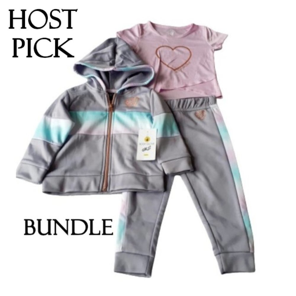 NWT Body Glove Girls soft grey & tie dye sweatsuit active wear 3 piece set, 18M